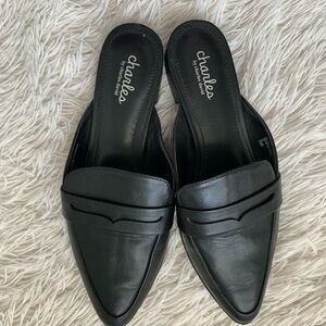 Charlies Black Leather Loafer Flats